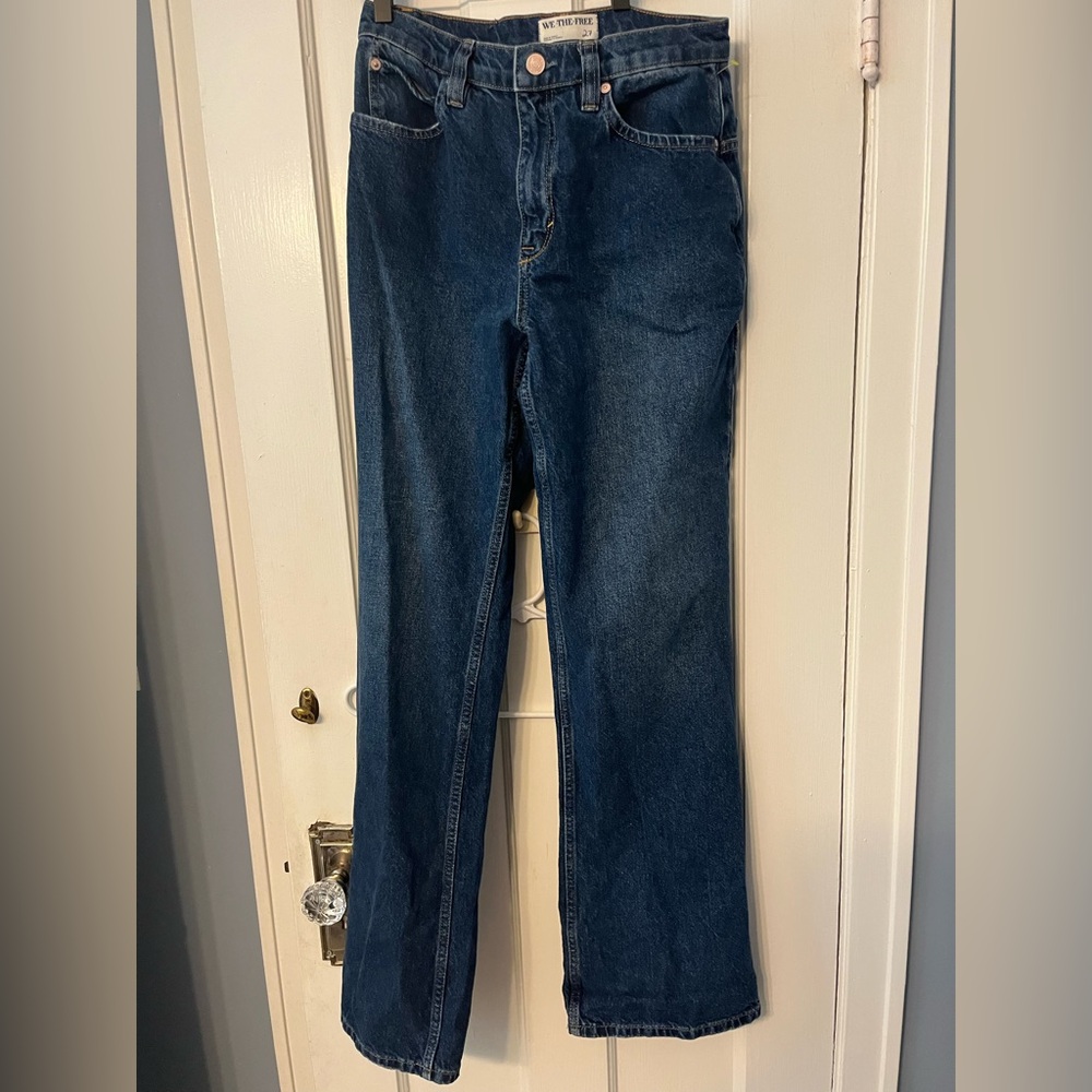We The Free Tinsley Mid Rise Straight Leg  Medium Wash Blue Denim Jeans 27 chore